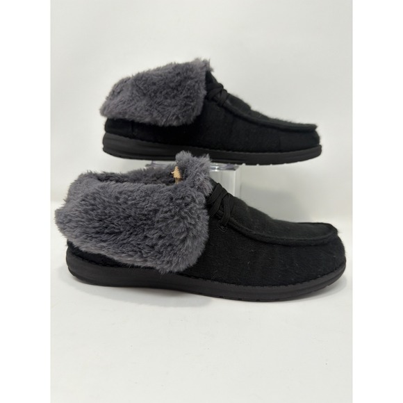 Shoes - Womens Black Moccasin Boots Faux Fur Lined Cozy Slippers Size 8.5